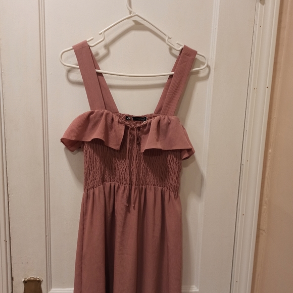 Derek Heart Smocked Maxi Dress ZS medium Pink Boho Peasant Strapless Pullover - Picture 2 of 14